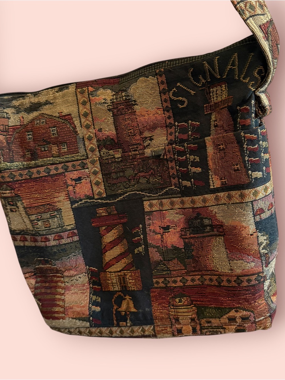 Vintage Tapestry Lighthouse Coastal Shoulder Bag